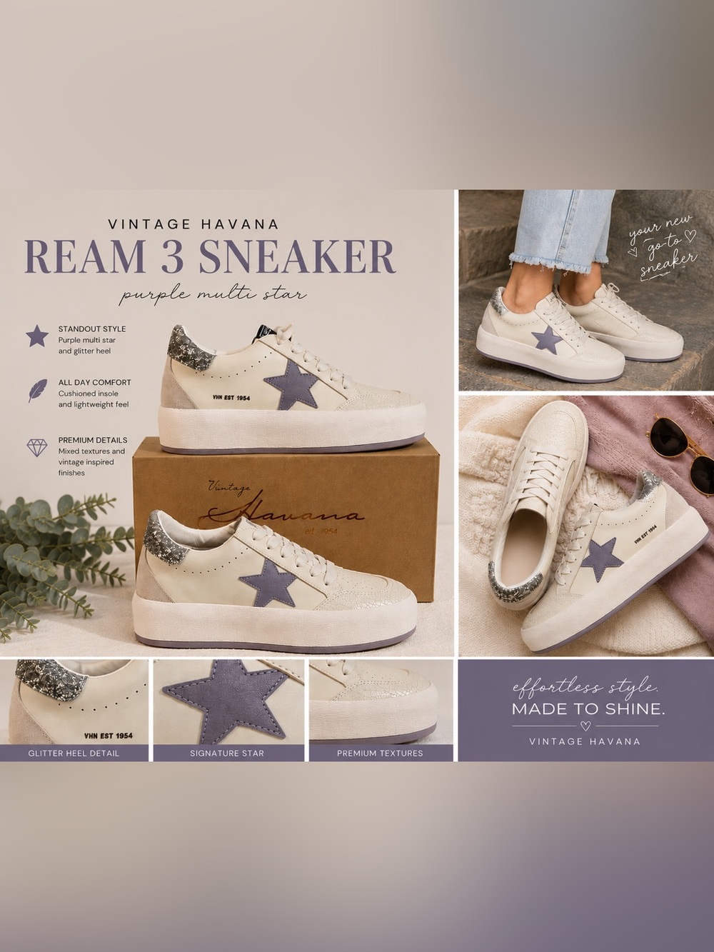 Vintage Havana Ream 3 Sneaker Purple Multi Star 8.5